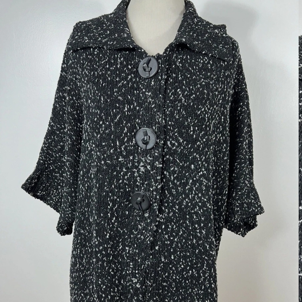Coldwater Creek Black & White Chunky Marled Knit Cardigan Dolman Sleeve XL